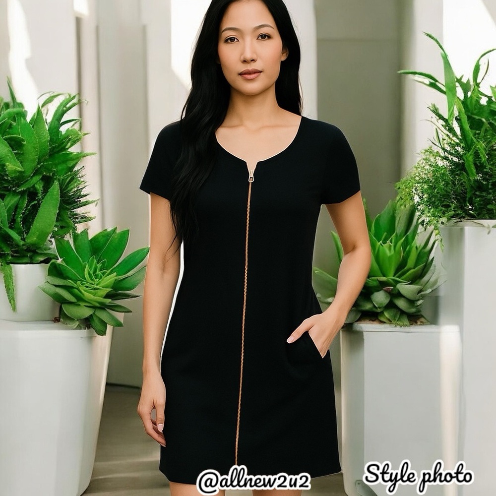 Haute Monde Sexy Black Bodycon Ribbed Zippered Scoop Neck Slit Skirt Dress